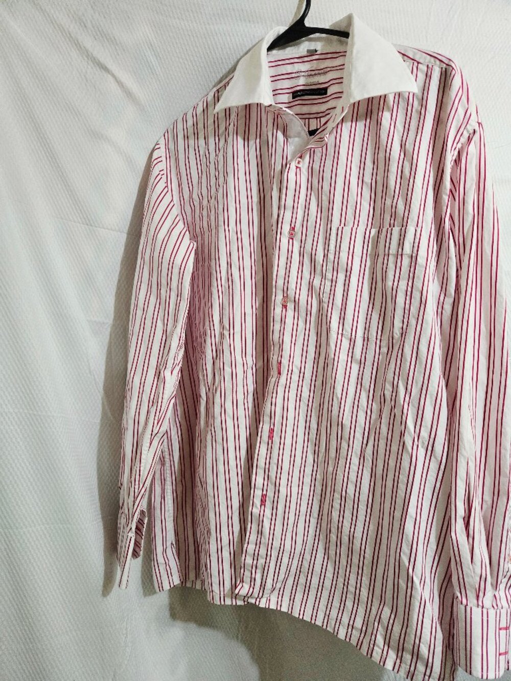 Men’s 2-Ply Mercerized Cotton Red White Striped Button Down Shirt